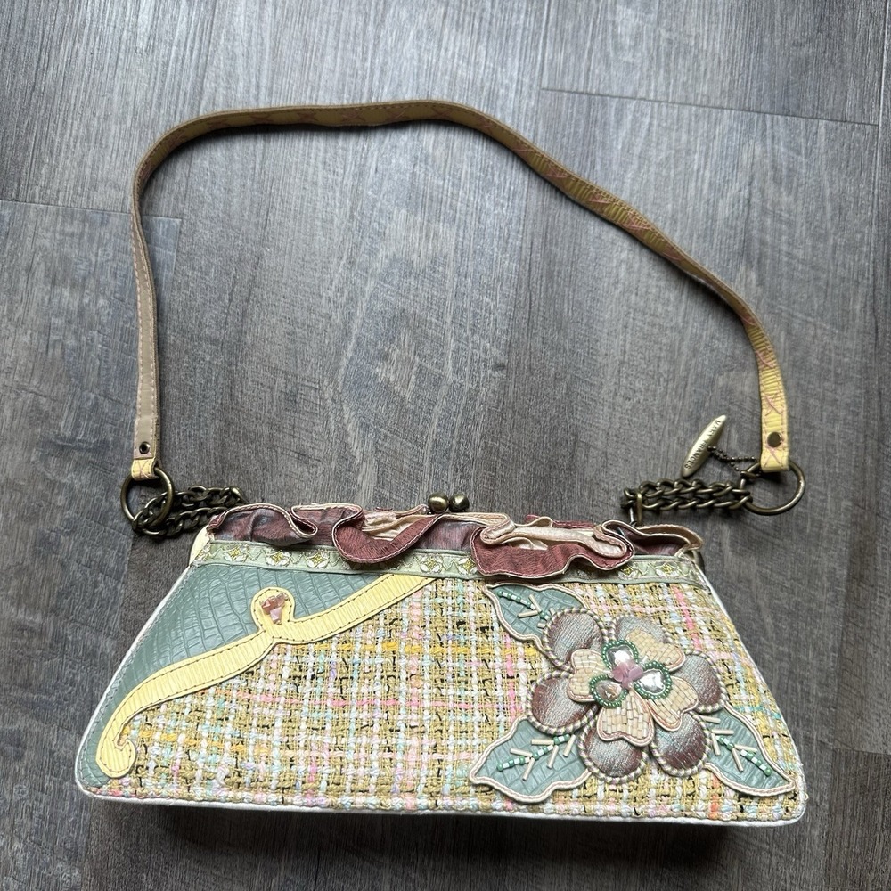 Mary Frances Beaded Floral Top Handle Bag Multicolor Embroidered Applique Y2K